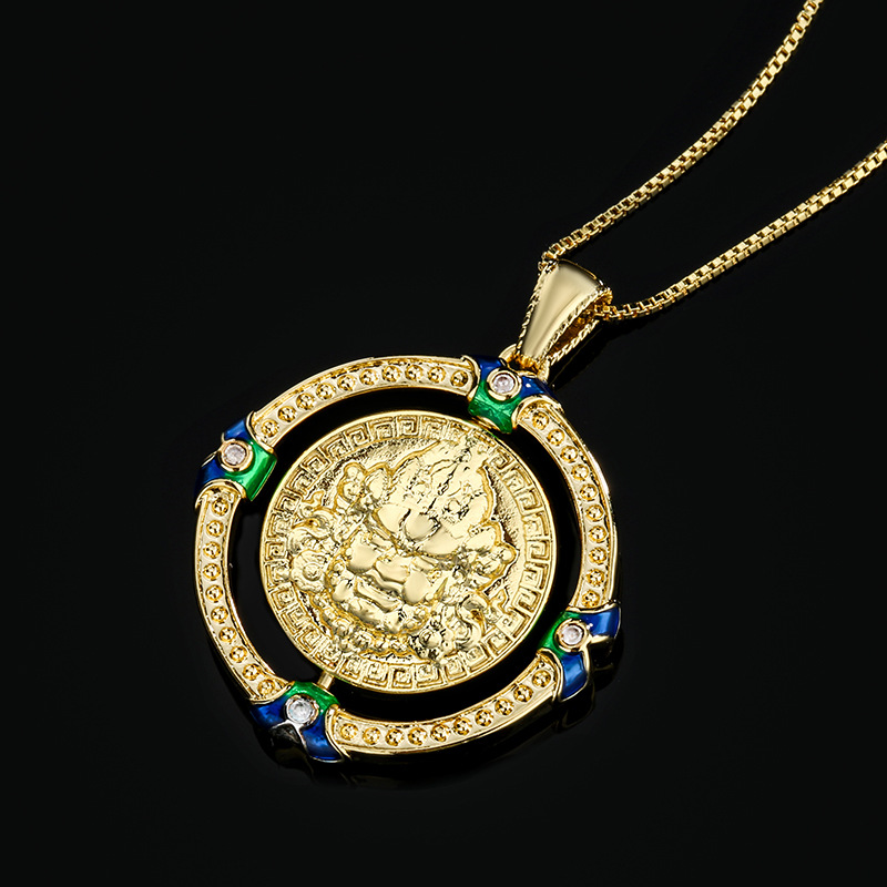 2024 otoño e invierno nuevo estilo Zhuang Shengsheng joyería Lucky Nafu Yellow Fortune God Collar de color dorado Collar colgante giratorio