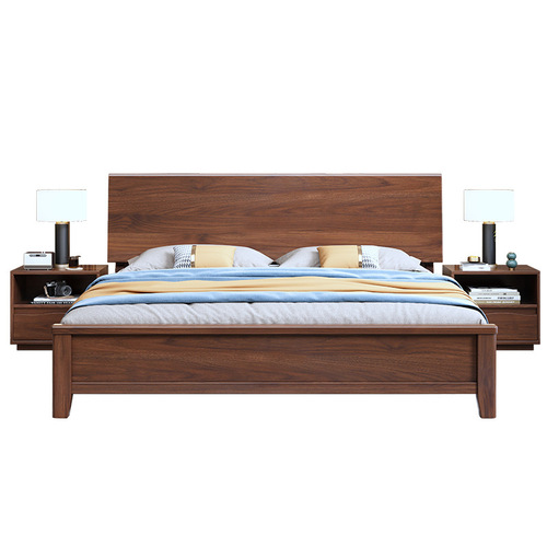 Solid wood bed walnut double bed master bedroom modern simple Nordic bed 1.8 meters air pressure high box storage 1.2 meters