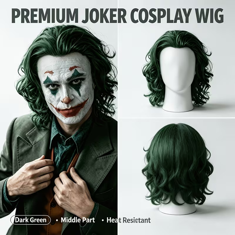 Cross-border best-selling unisex European and American Halloween cosplay clown wavy green wig costume Cross-border best-selling unisex European and American Halloween cosplay clown wavy green wig costume