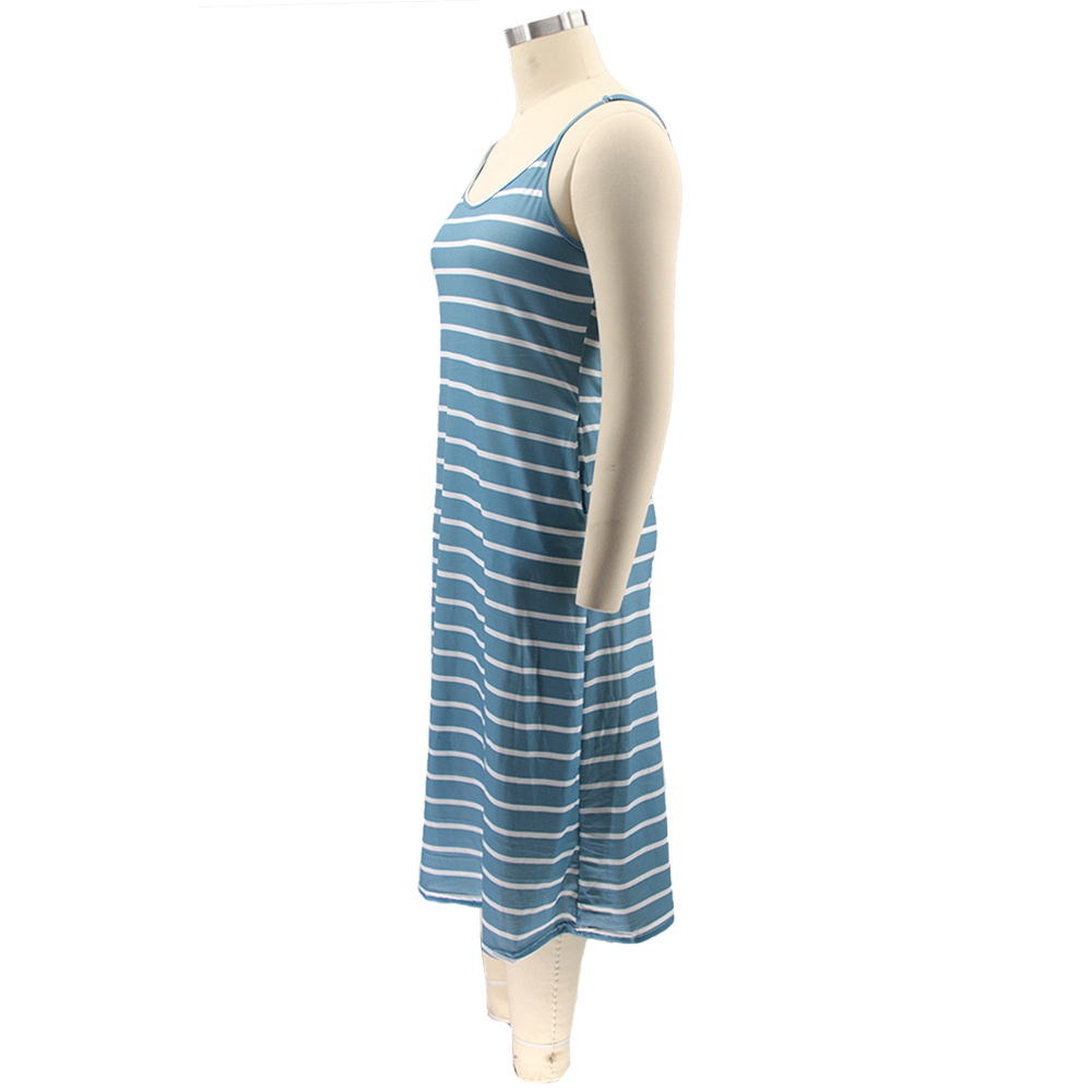 Striped Print Wide Loose Plus Size Ladies Dress