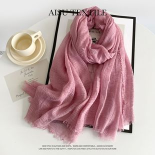 Pure color cotton scarf 2023 autumn and winter new ladies silk scarf retro monochrome mid -color decoration long shawl wholesale