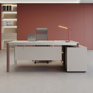Boss Desk Office Desk Light Luxury High-End Office President Manager Supervisor Desk and Chair Combination with Side Cabinet Executive Desk