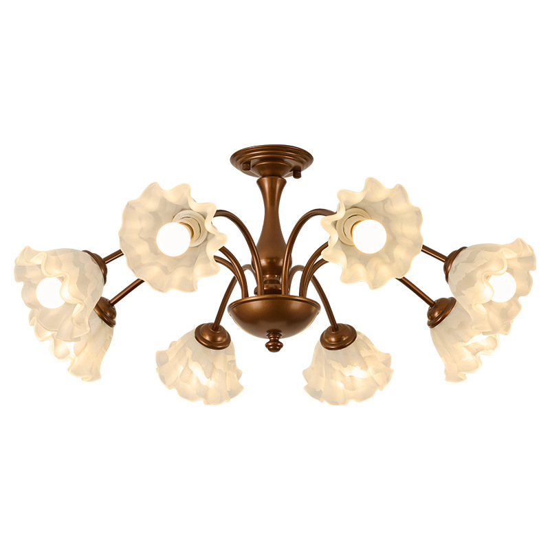 Luz de techo de la sala de estar americana orquídea flores lámpara de dormitorio pastoral estilo medieval rustico de espectro completo lámpara de restaurante L535
