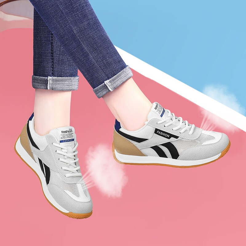 盾狐运动鞋女旅游鞋新款波鞋春夏季百搭学生小白鞋透气网面休闲跑