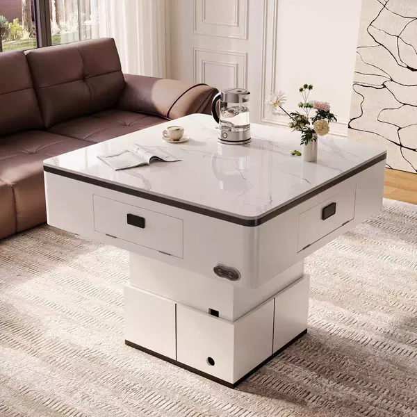 Rock Slab Mahjong Table, Integrated Dining Table and Coffee Table, Multi-Functional Square Table with Adjustable Height, Dual-Use Home Mahjong Machine