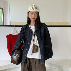 苏奈 复古港风明线简约休闲牛仔外套女25秋宽松百搭上衣fromanna