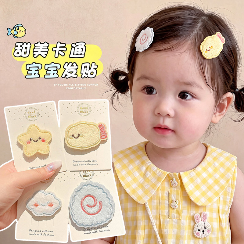 Cute cartoon star bow adhesive hair clip, sweet girly style bangs clip, hair tidying accessory for children, no-trace hair accessory