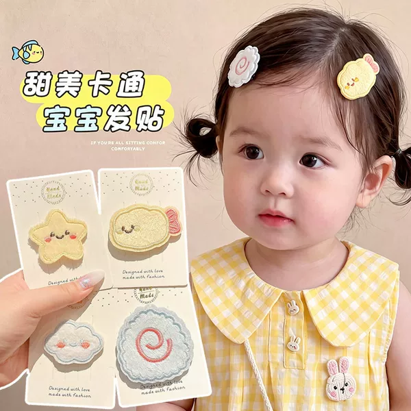 Cute cartoon star bow adhesive hair clip, sweet girly style bangs clip, hair tidying accessory for children, no-trace hair accessory