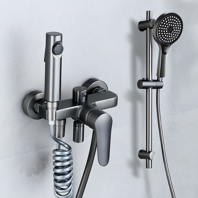 Copper Shower Set with Adjustable Height, Household Topless Showerhead, Bathroom Shower Triple Faucet, Simple Rain Showerhead