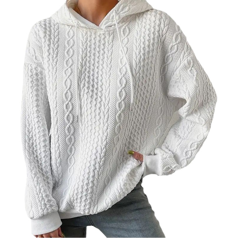 Sudadera de punto con capucha y cordón ajustable para mujer, talla grande, estilo europeo y americano, jacquard, manga larga, nueva colección otoño 2026 para Amazon transfronterizo
