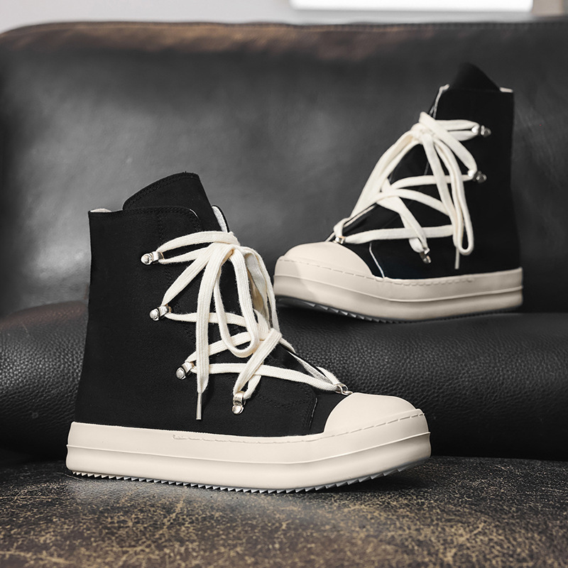 Scarpe da uomo RO High Top, nuove scarpe autunno e inverno, stivali Martin in tela con stella a cinque punte, sneakers casual in vera pelle con suola spessa, alla moda._voghion.com