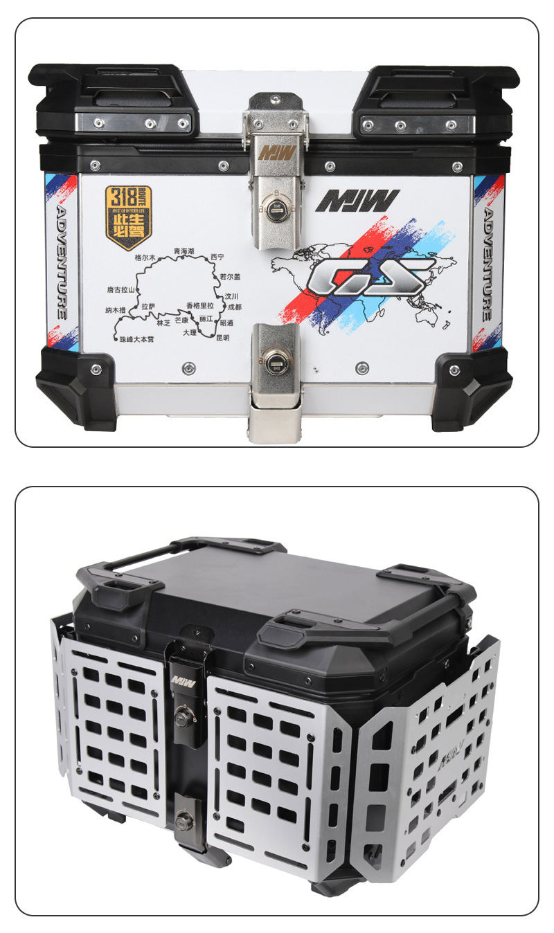 Cross-Border New Model Motorcycle Quick-Release Aluminum Alloy Armored Tail Box Trunk 45/55L Electric Vehicle Storage Box Wholesale