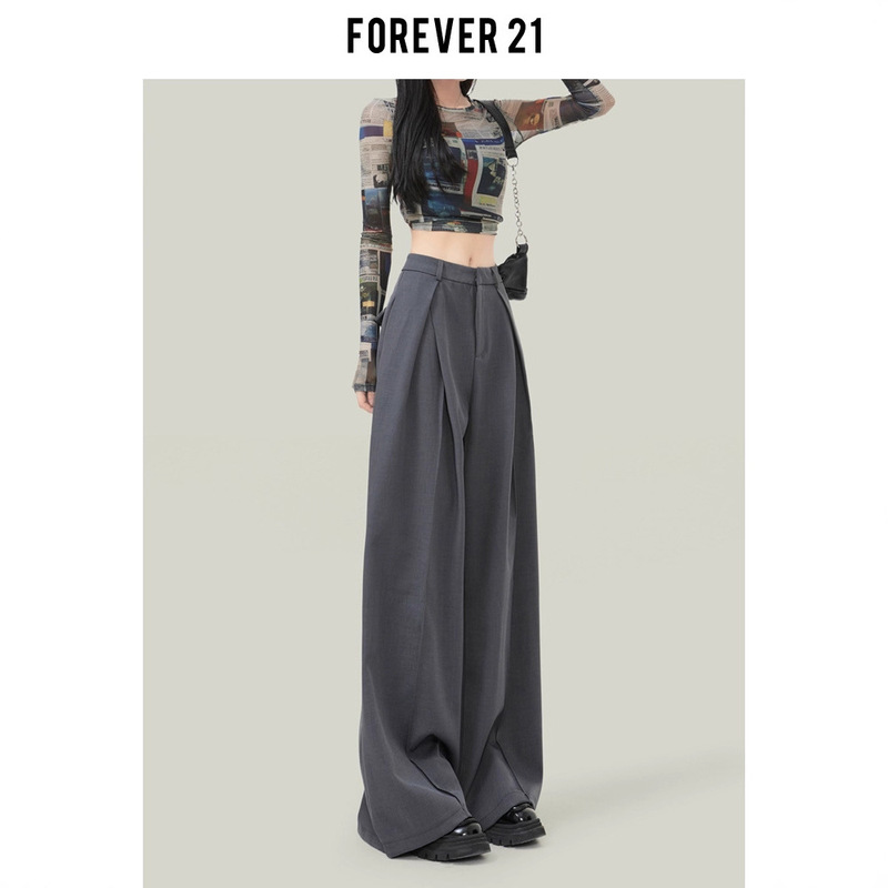 Forever 21 Gray Suit Pants Women's Summer Draped Narrow Straight Pants Petite High-Waisted Wide-Leg Casual Pants