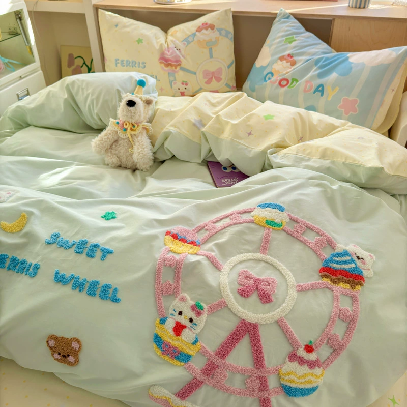 П cotton towel набор для ухода за кроватью, простыня, с вышивкой, набор из 4 предметов
