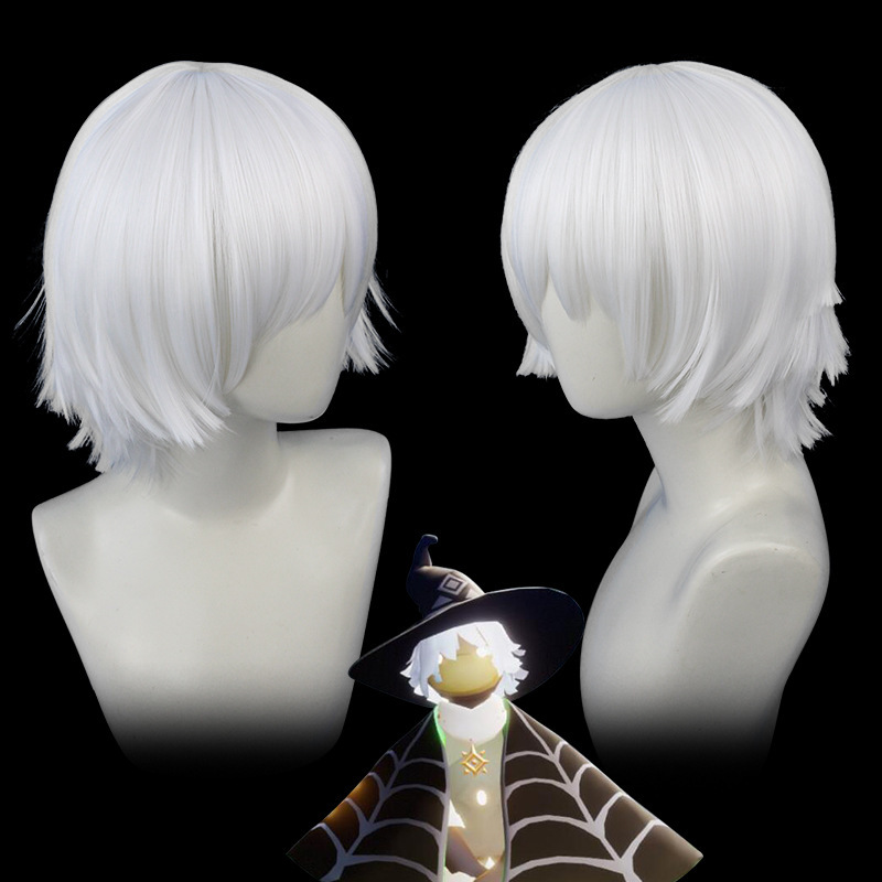 Light Sky Meets the Witch Wizard Cosplay Wig Halloween Cosplay Short Hair Pure White Layered Reverse Curl Style