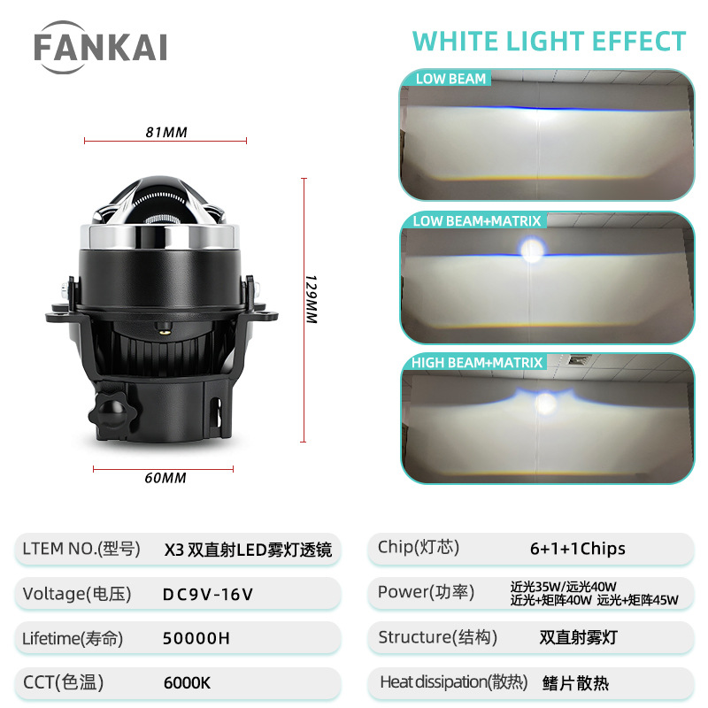 3.0 Inch automóvil doble LED directo doble luz lente de lámpara de niebla para soporte universal lente de niebla de perspectiva