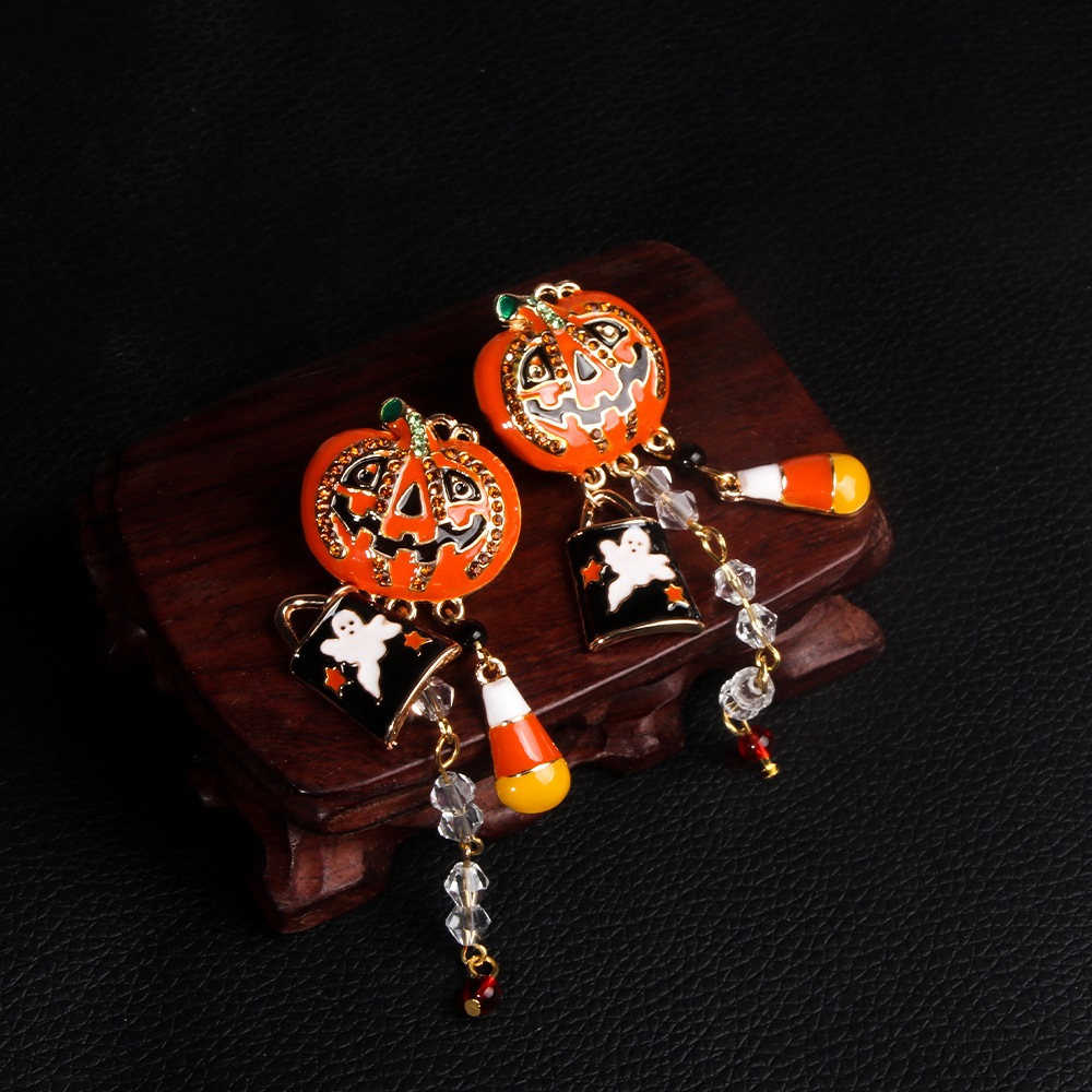 25g Weight Drop Earrings Classification 1 Pair Halloween Exaggerated Pumpkin Fruit Enamel Alloy Drop Earrings