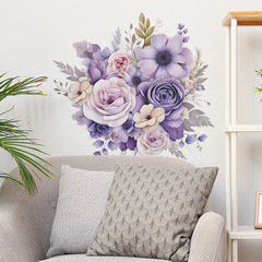 外貿唯美浪漫紫色花朵花卉臥室玄關家居裝飾牆貼貼紙自粘批發跨境