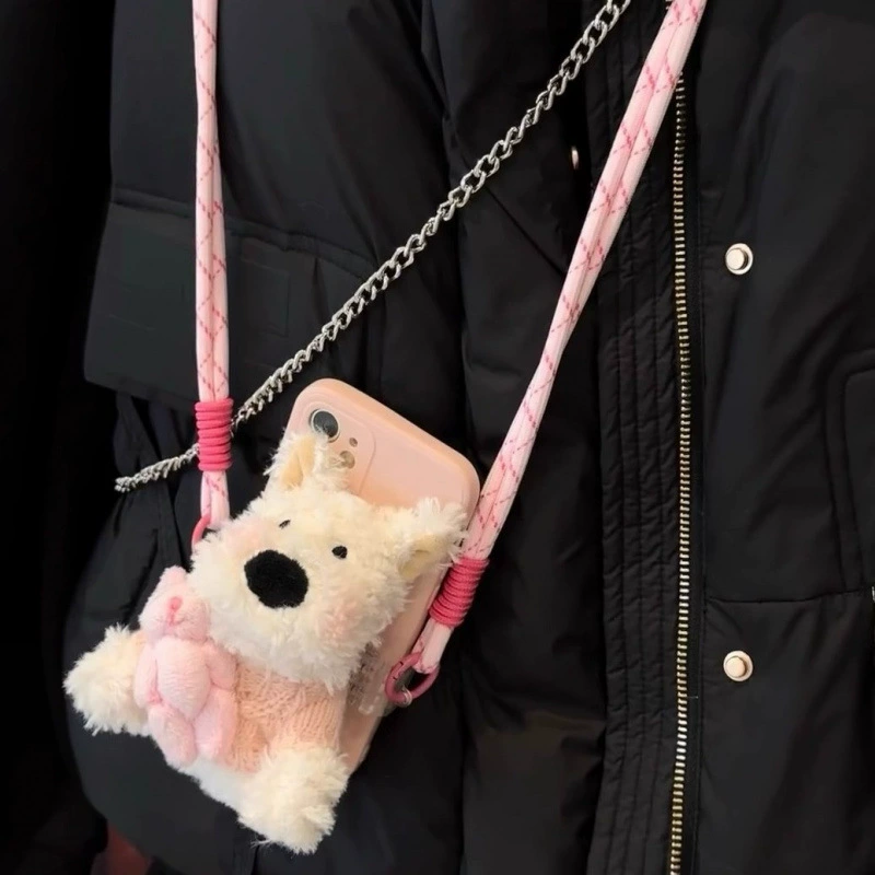 Mobile phone, strap, cartoon shoulder bag, plush universal doll