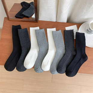 25 socks women's double needle thin combed cotton Korean style Joker earth color long tube socks piled socks wholesale