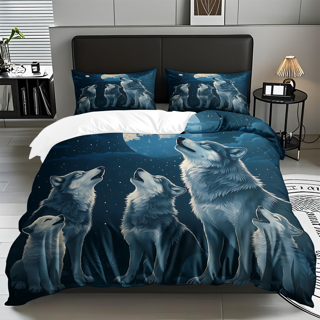 TEMU / JIT adaptado al patrón de lobo impresión digital set edredón molido textil transpirable para dibujar puede hacer