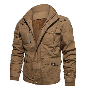 Cross-border supply men's jacket cotton jacket hooded multi-pocket cotton tooling tough guy jacket men's retro fleece-lined