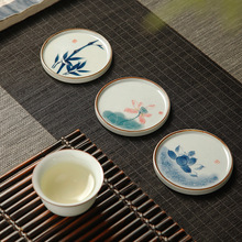 青花茶杯垫托日式手绘杯托陶瓷茶垫隔热茶托功夫茶道茶具配件
