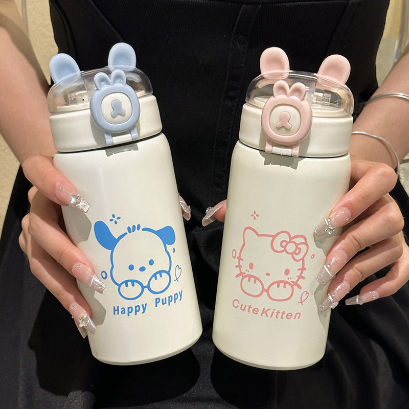 可爱儿童杯学生水兔耳盖吸管保温杯便捷手提小巧不锈钢杯子