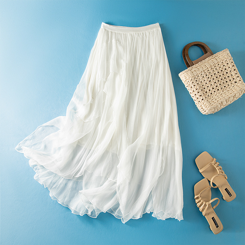 Design New Mulberry Silk Irregular Silk Skirt Slimming Niche Gao Level Spliced Skirt Children's Travel