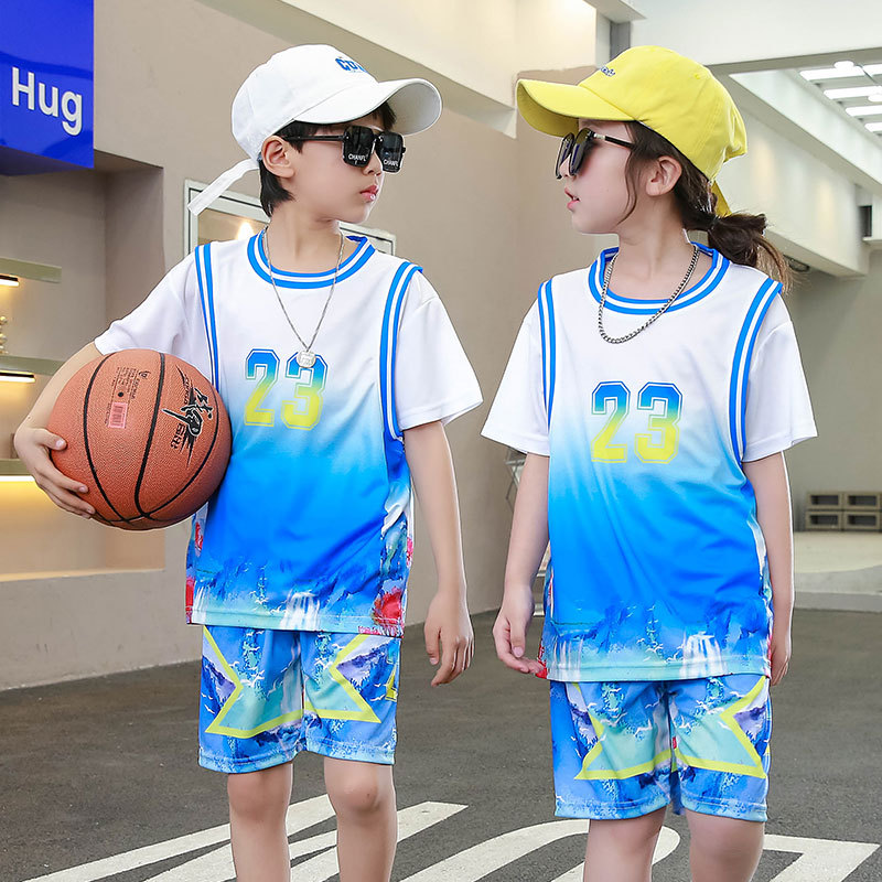 Children's Basketball Clothes suit Boys and Girls Summer Thin Quick-drying Outdoor Training Clothes Primary School Students' Short-sleeved Sportswear