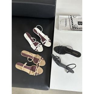 2025 New Two Kinds of Wear Minimalist Row Style Cross Strap Elegant Height Increasing French Kitten Heel Sandals for Women in Summer