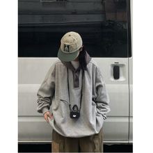 春秋毛线拼接廓形连帽卫衣男女学院风宽松休闲小众设计感外套潮流