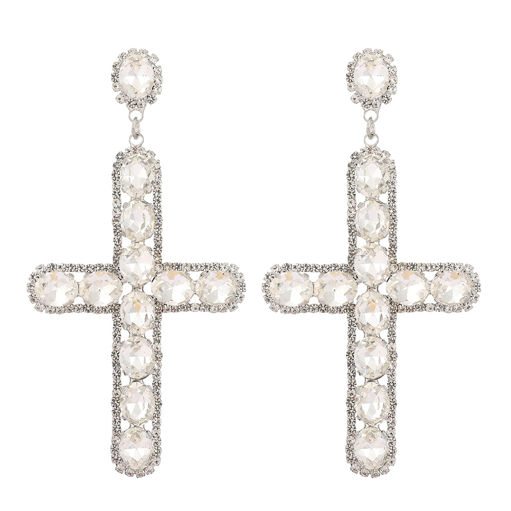 Electroplated Gold Plating Process Alloy Ear Needle Material 1 Pair Retro Cross Metal Plating Zircon Women's Earrings
