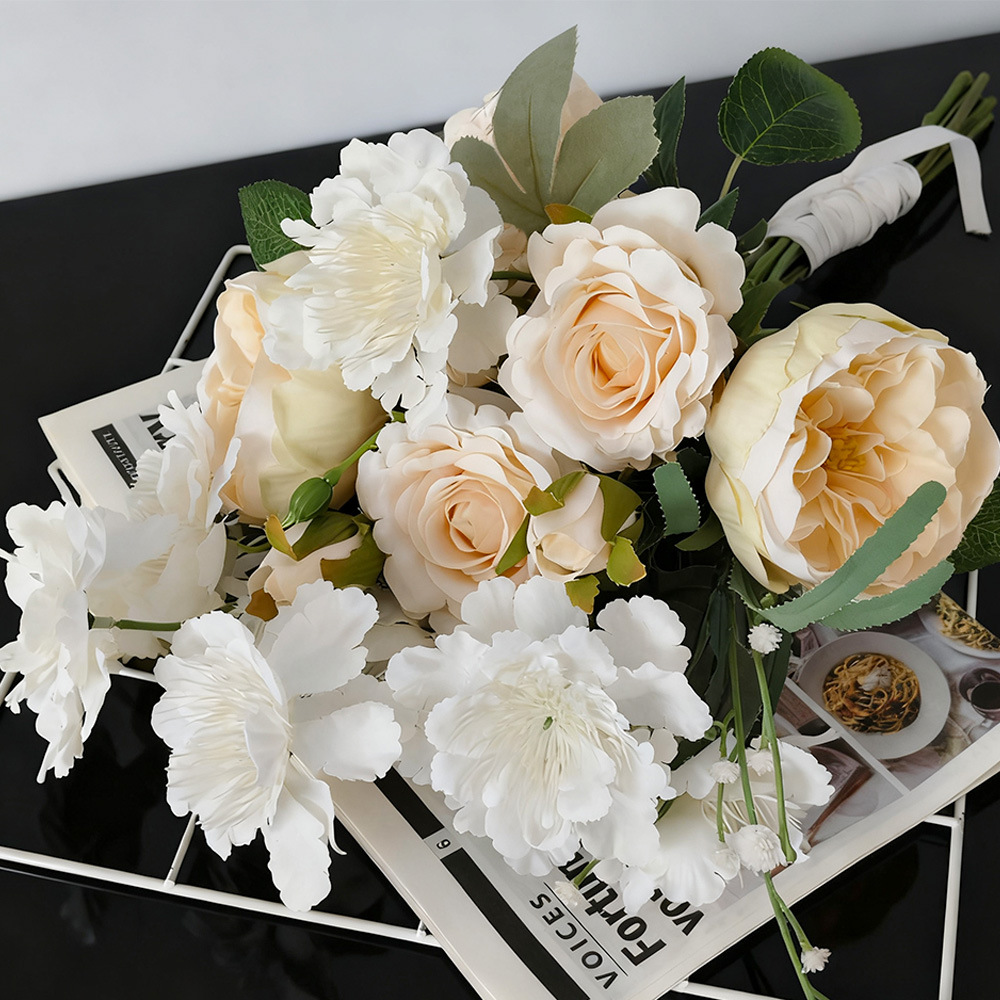 2025 Amazon nuevo producto rosa simulación flores de mano al aire libre vestido de boda props de fotografía boda flores de mano novia