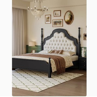 French Retro Style Solid Wooden Bed Master Bedroom Soft Bag Double Queen Bed Modern Simple 1.5 m 1.8 m American Style Light Luxury Bed