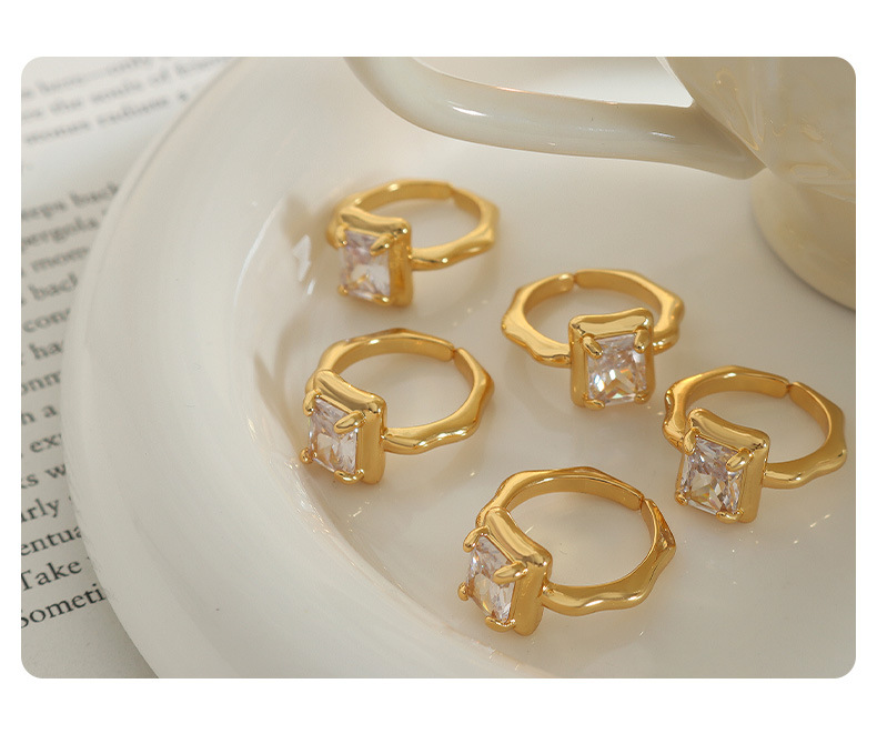 Retro Square Copper Rings Inlay Zircon Copper Rings