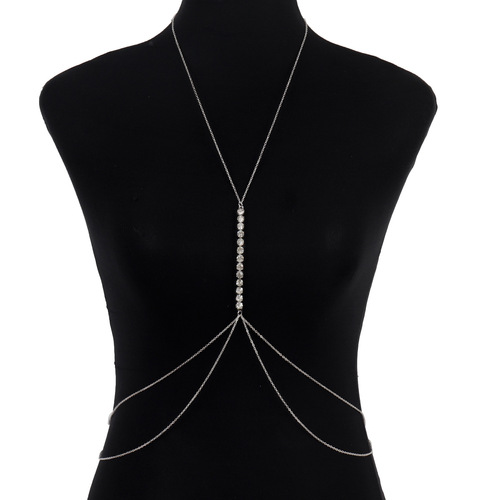 Internet celebrity fashion temperament geometric single row diamond chain alloy body chain exaggerated simple European and American sexy chest chain for women