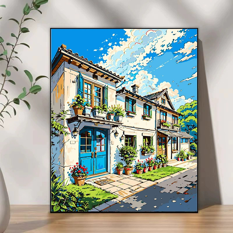 Pintura al óleo digital DIY paisaje floral pintada a mano pintada al óleo pintada decoración de la sala de estar pintada colgante de alta calidad pintura descomprimida image 35