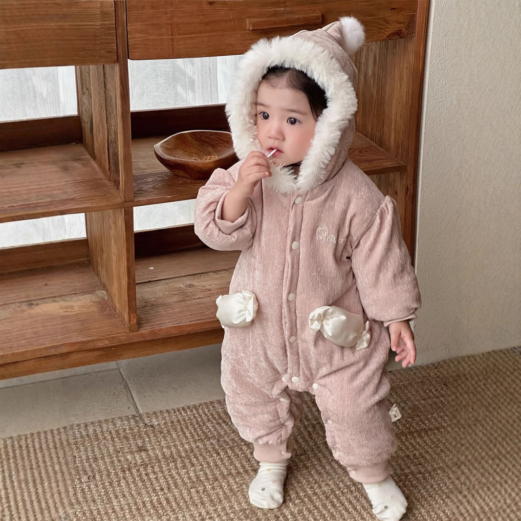 Abrigo de algodón de invierno para bebé, mamelero de caramelo tridimensional grueso estilo princesa para bebé, cien días de luna llena, chaqueta de algodón de una pieza