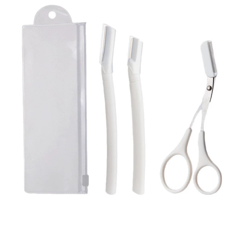 Safety Eyebrow Razor Set, 3-piece, Short & Long Blades plus Thinning Scissors, PVC Case