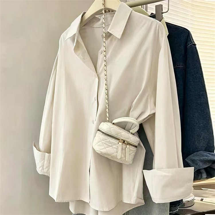 Women's Blue Shirt Elegant New Design Casual Loose Fit Long Sleeved Shirts For Layering Outerwear_ecoleips.com