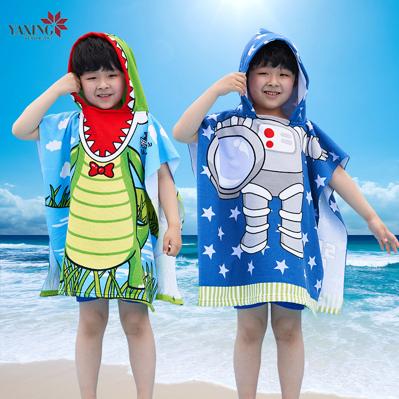 wholesale baby Hooded Bath towel Cartoon printing Sandy beach children Bathrobe Cape Large water uptake children Bath towel cloak