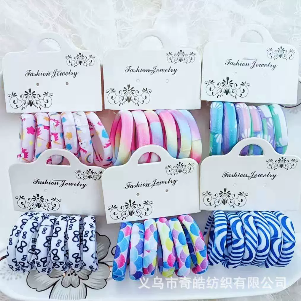 高弹力不伤发卡通克莱因蓝印花发圈发绳儿童扎头绳毛巾圈头绳批发