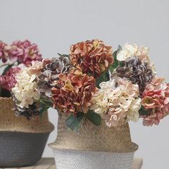 Wholesale European retro autumn hydrangea wedding home road leading arch ceiling arrangement floral single branch fake flower burnt edge