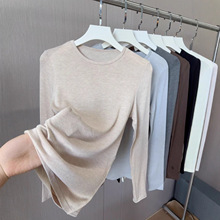 天丝莫代尔山羊绒打底衫女秋冬修身圆领纯色t恤亲肤内搭针织衫