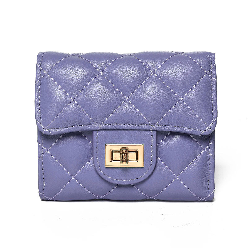 Cartera pequeña estilo Chanel para mujer, monedero corto, cartera de cuero acolchada simple, cartera de piel de oveja de gran capacidad, tarjetero de cuero genuino.