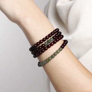 Original Hetian Yu Small Leaf Red Sandalwood 108 Beads Bracelet for Women, Sandalwood Artistic Retro Buddhist Bead Jewelry Bracelet for Men