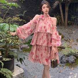 沐光爱语法式气质茶歇裙女夏季甜美碎花度假风小众仙女裙字裙子