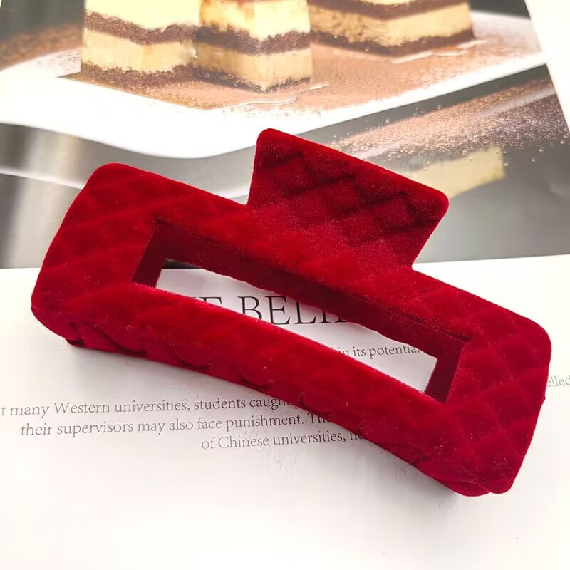 Haarklammern aus rotem Samt für Damen und Mädchen, große Haarklammern für dickes Haar, starker Halt, Haarklammern, Weihnachtsgeschenke_voghion.com