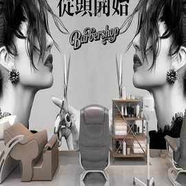 美发店墙面装饰画理发店贴画墙纸墙贴发廊图片壁纸背景墙贴纸海报